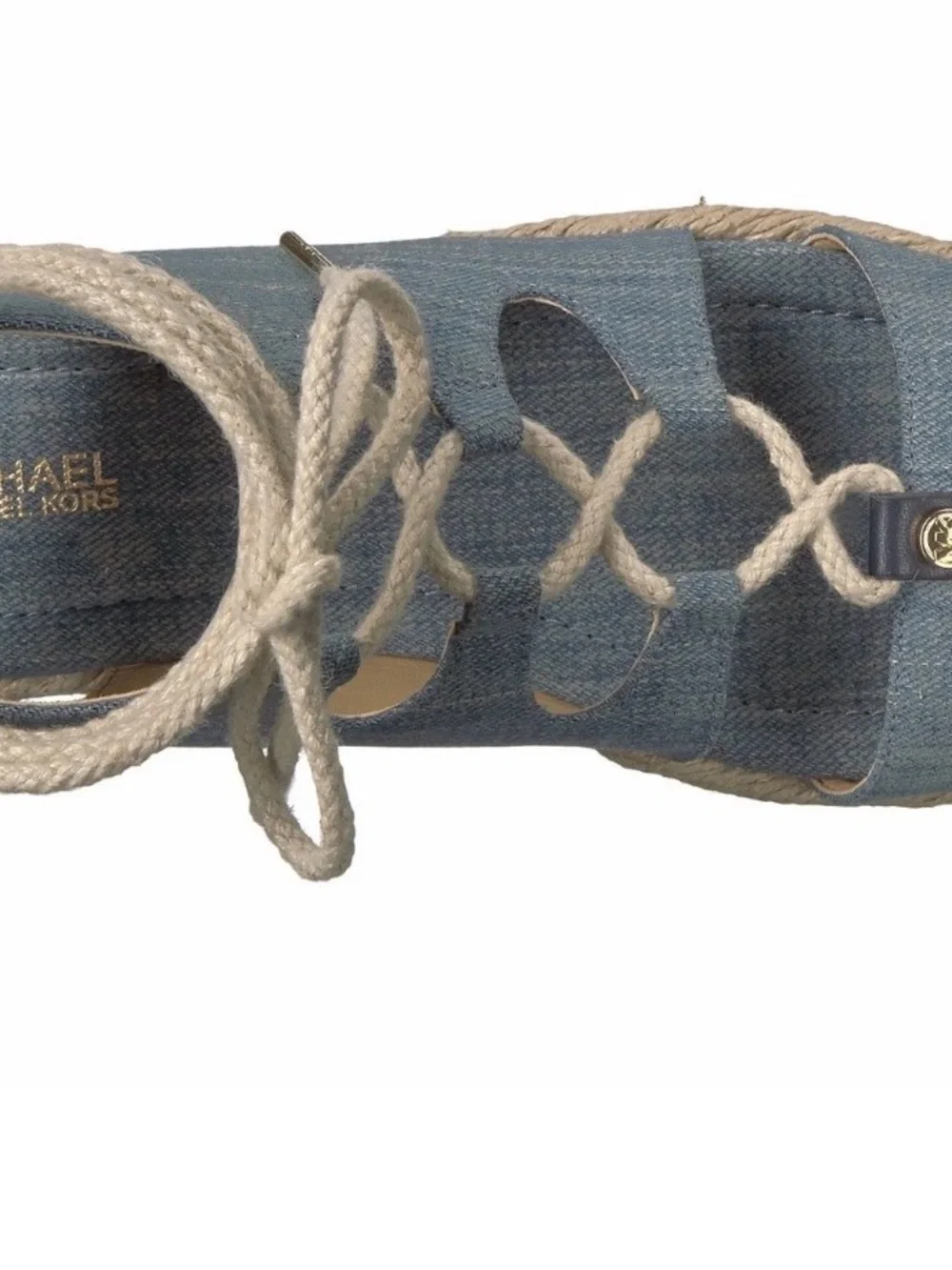 10M MICHAEL KORS MCKENNA DENIM WOMEN'S ESPADRILLE SANDAL FLAT OPEN TOE SHOES
